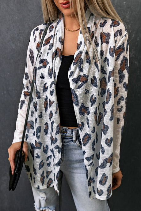 DLLS36 -White Vintage Leopard Print Open Cardigan