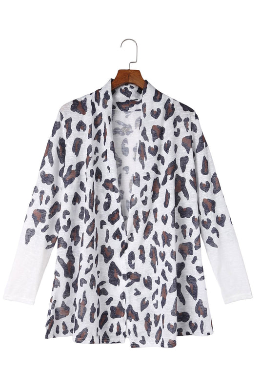 DLLS36 -White Vintage Leopard Print Open Cardigan