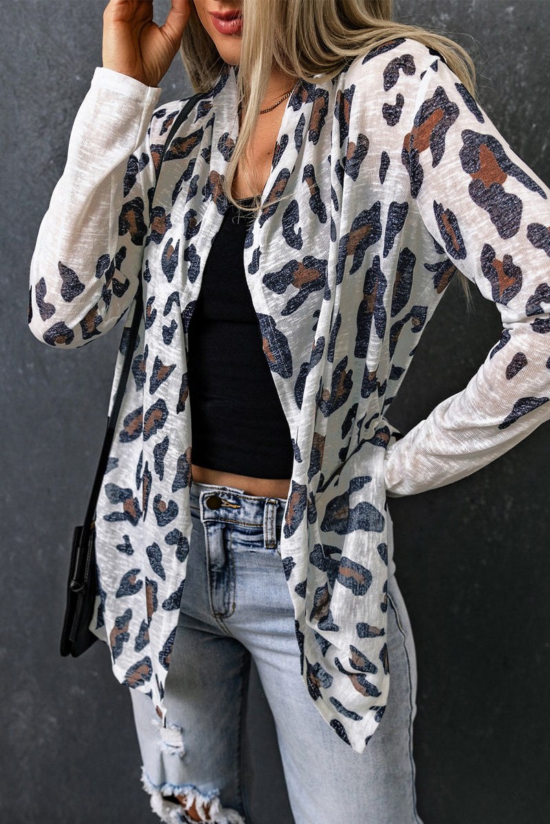 Load image into Gallery viewer, DLLS36 -White Vintage Leopard Print Open Cardigan
