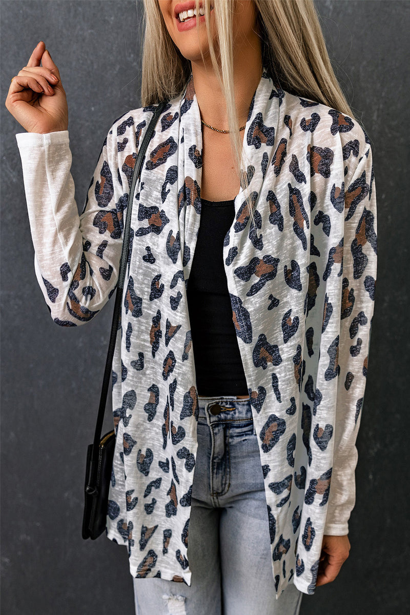 Load image into Gallery viewer, DLLS36 -White Vintage Leopard Print Open Cardigan
