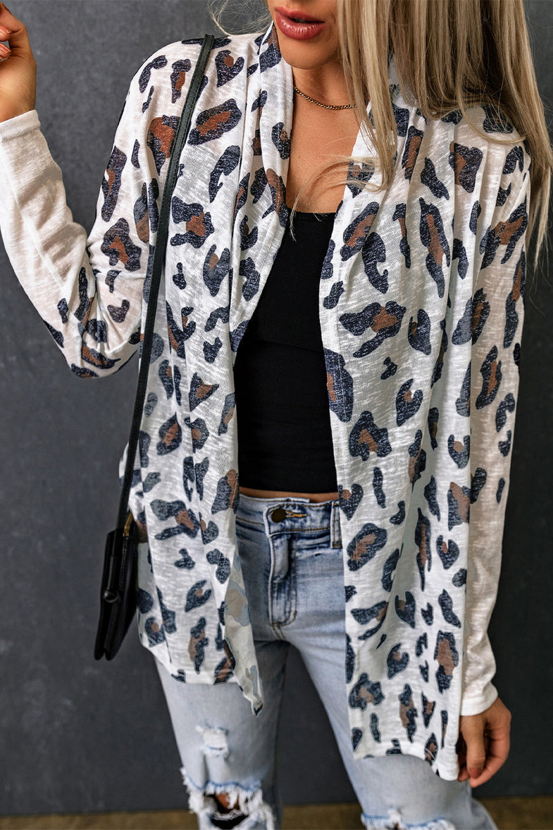 Load image into Gallery viewer, DLLS36 -White Vintage Leopard Print Open Cardigan
