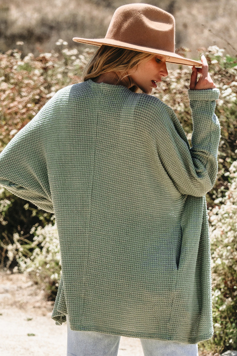 Load image into Gallery viewer, DLLS39 -Laurel Green Waffle Knit Open Front Cardigan

