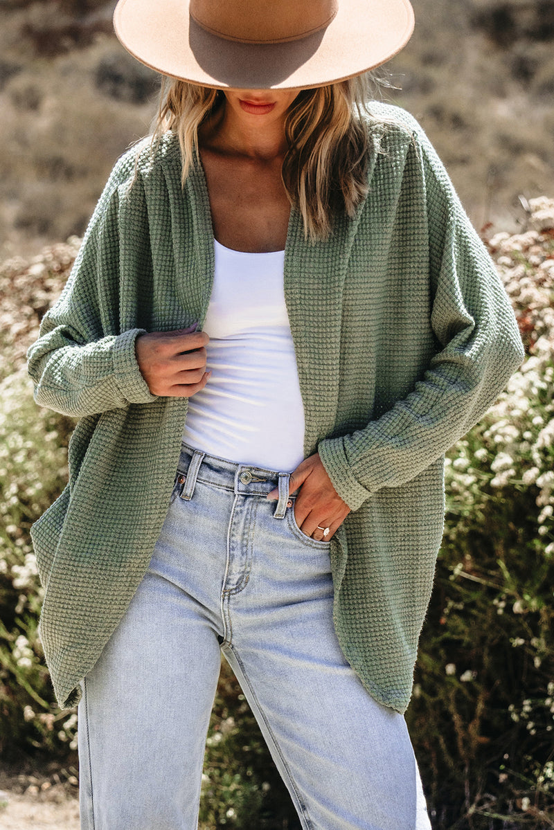 Load image into Gallery viewer, DLLS39 -Laurel Green Waffle Knit Open Front Cardigan
