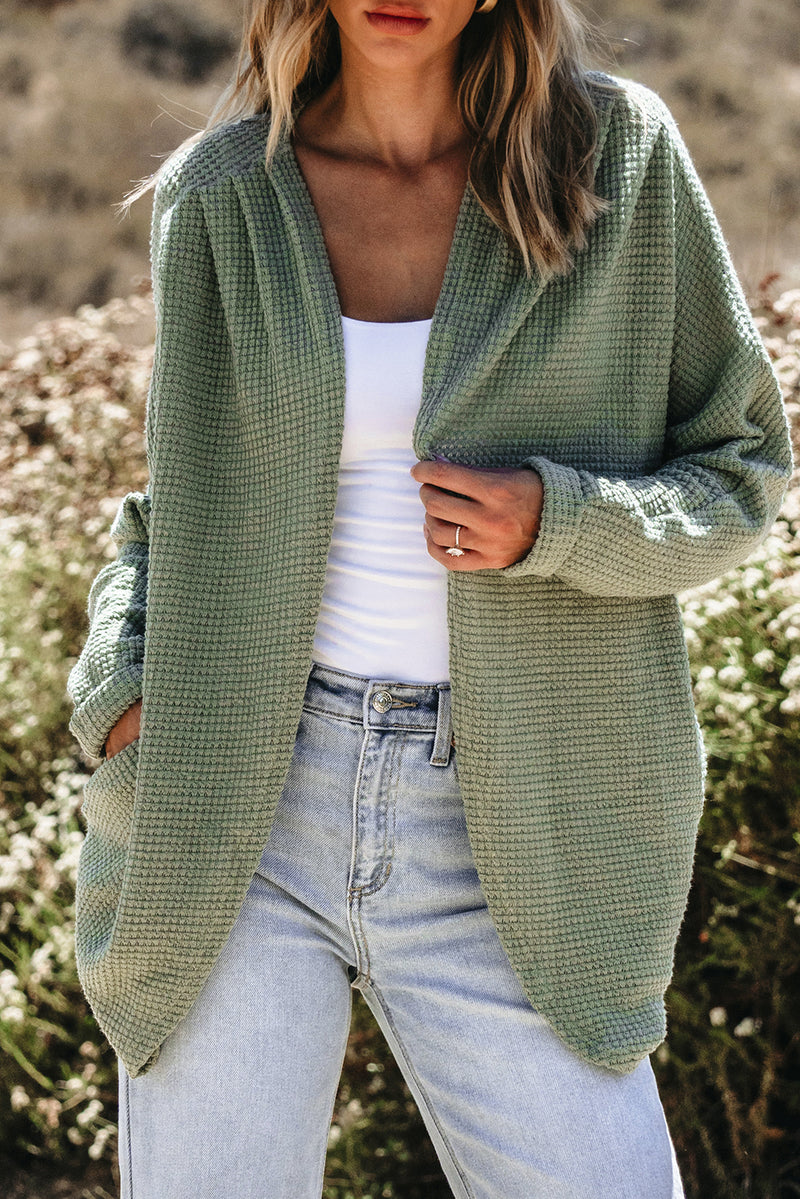 Load image into Gallery viewer, DLLS39 -Laurel Green Waffle Knit Open Front Cardigan
