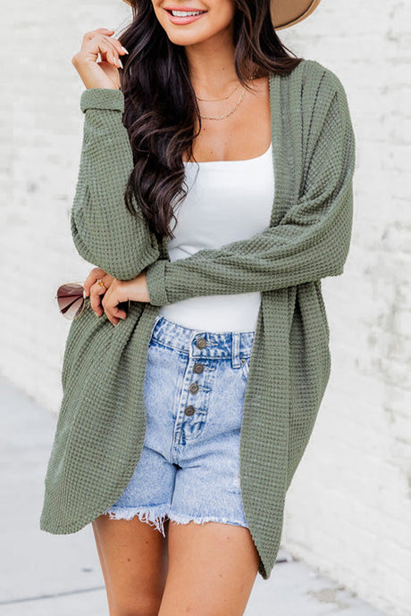 DLLS39 -Laurel Green Waffle Knit Open Front Cardigan