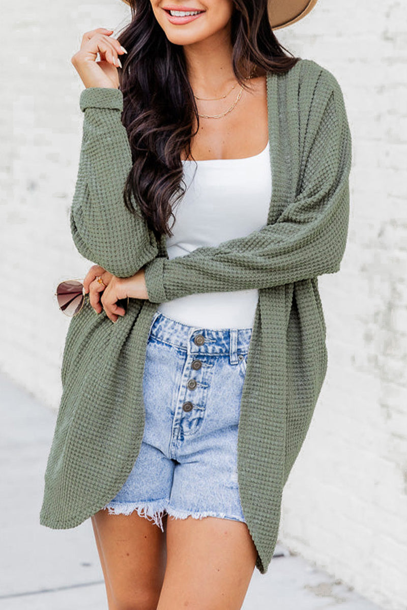 Load image into Gallery viewer, DLLS39 -Laurel Green Waffle Knit Open Front Cardigan
