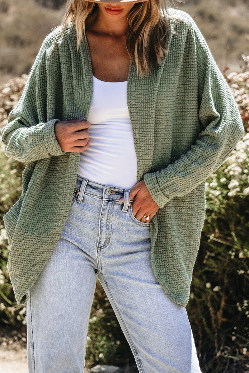 Load image into Gallery viewer, DLLS39 -Laurel Green Waffle Knit Open Front Cardigan
