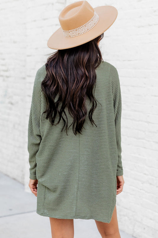 DLLS39 -Laurel Green Waffle Knit Open Front Cardigan