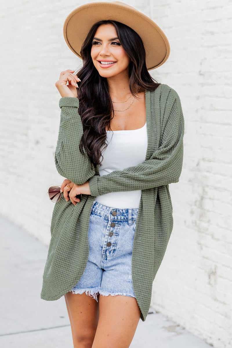 Load image into Gallery viewer, DLLS39 -Laurel Green Waffle Knit Open Front Cardigan
