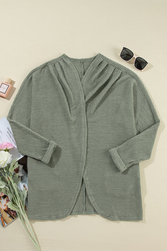 DLLS39 -Laurel Green Waffle Knit Open Front Cardigan
