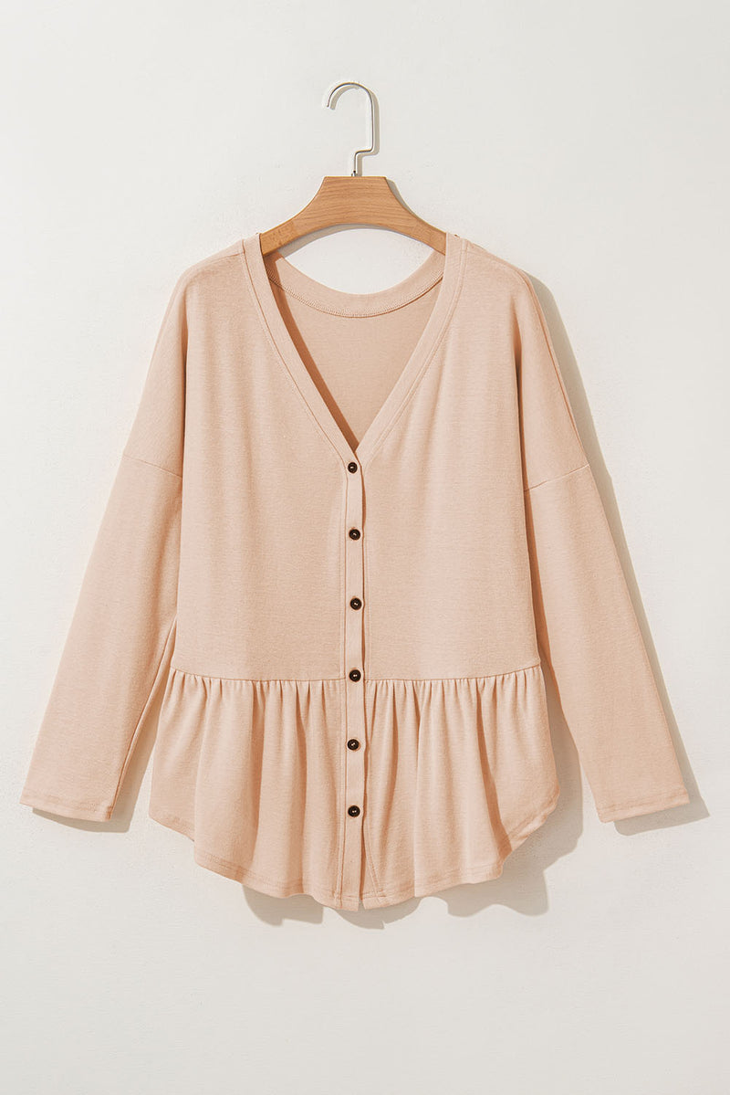 Load image into Gallery viewer, DLLS13 - Jet Stream Ruffled V Neck Buttoned V Neck Shirt
