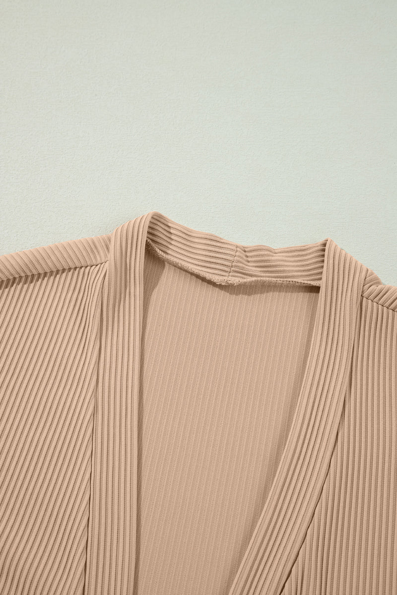 Load image into Gallery viewer, DLLS40 -Parchment Lace Patchwork Ribbed Knit Open Front Duster Cardigan
