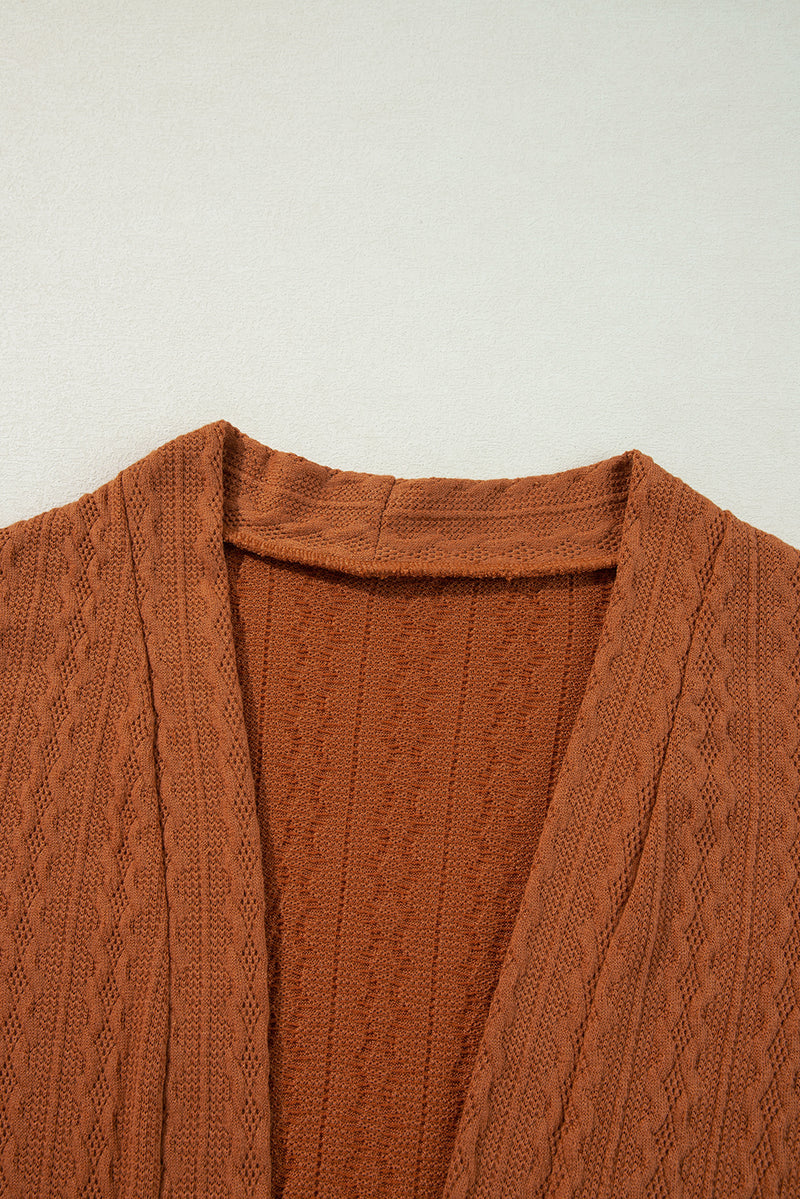 Load image into Gallery viewer, DLLS42 -Chestnut Textured Knit Side Pockets Open Front Cardigan

