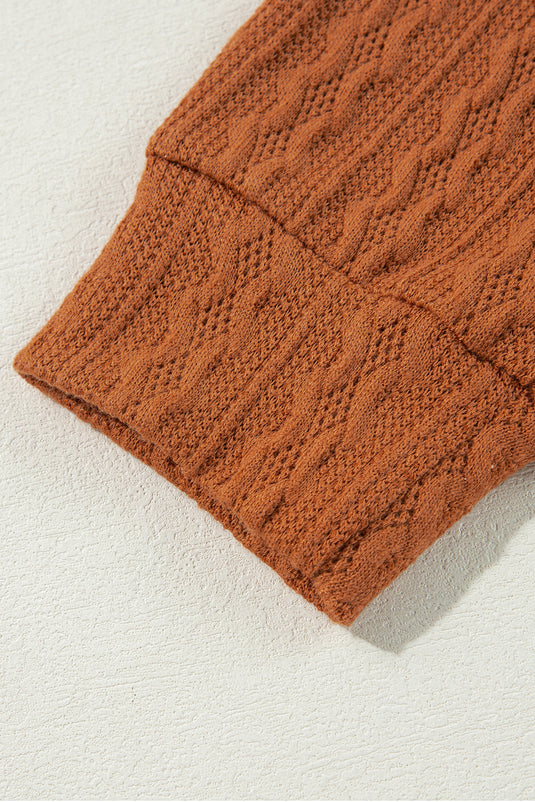 DLLS42 -Chestnut Textured Knit Side Pockets Open Front Cardigan