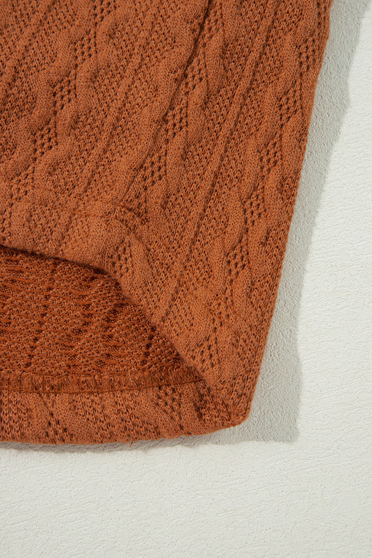 DLLS42 -Chestnut Textured Knit Side Pockets Open Front Cardigan