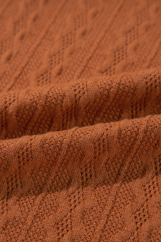 DLLS42 -Chestnut Textured Knit Side Pockets Open Front Cardigan