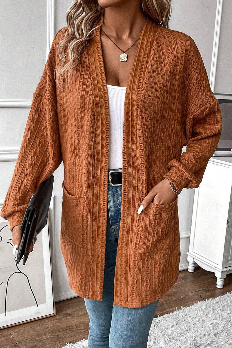 Load image into Gallery viewer, DLLS42 -Chestnut Textured Knit Side Pockets Open Front Cardigan
