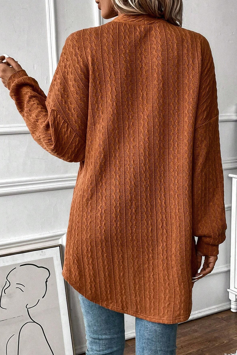 Load image into Gallery viewer, DLLS42 -Chestnut Textured Knit Side Pockets Open Front Cardigan
