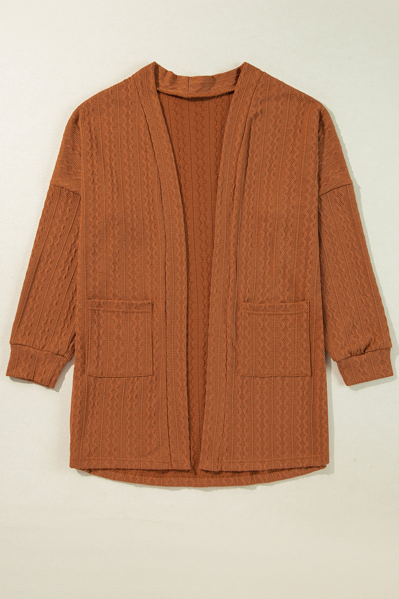 Load image into Gallery viewer, DLLS42 -Chestnut Textured Knit Side Pockets Open Front Cardigan
