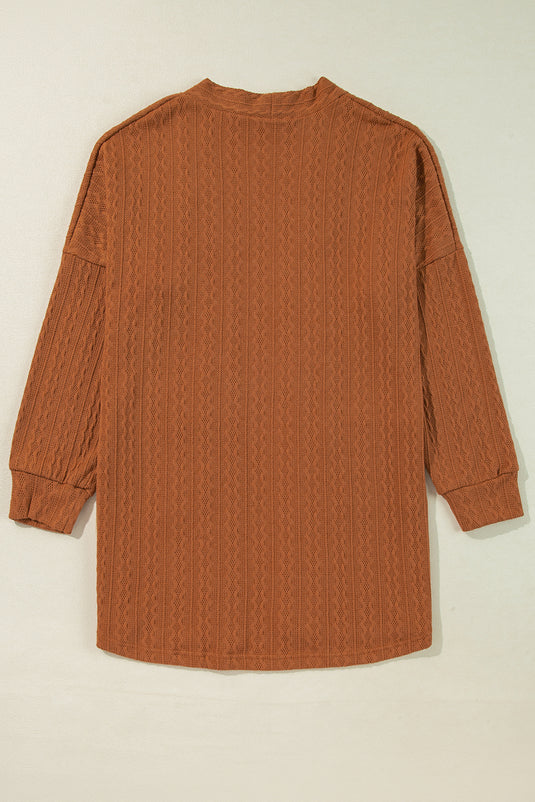 DLLS42 -Chestnut Textured Knit Side Pockets Open Front Cardigan