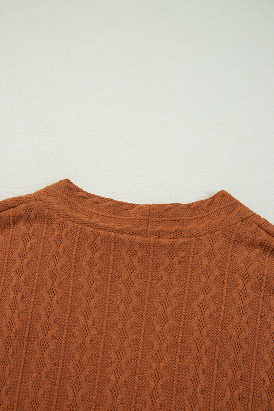 DLLS42 -Chestnut Textured Knit Side Pockets Open Front Cardigan