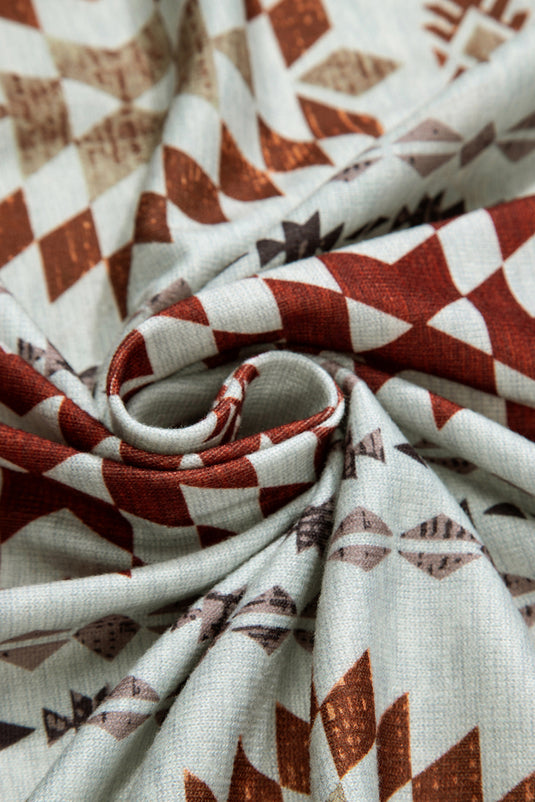 DLLS65 - Brown Western Aztec Printed Open Front Long Cardigan