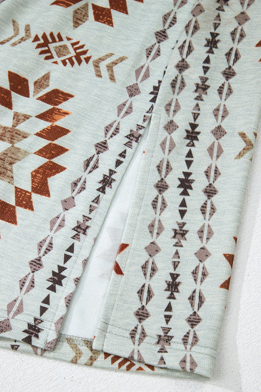 DLLS65 - Brown Western Aztec Printed Open Front Long Cardigan