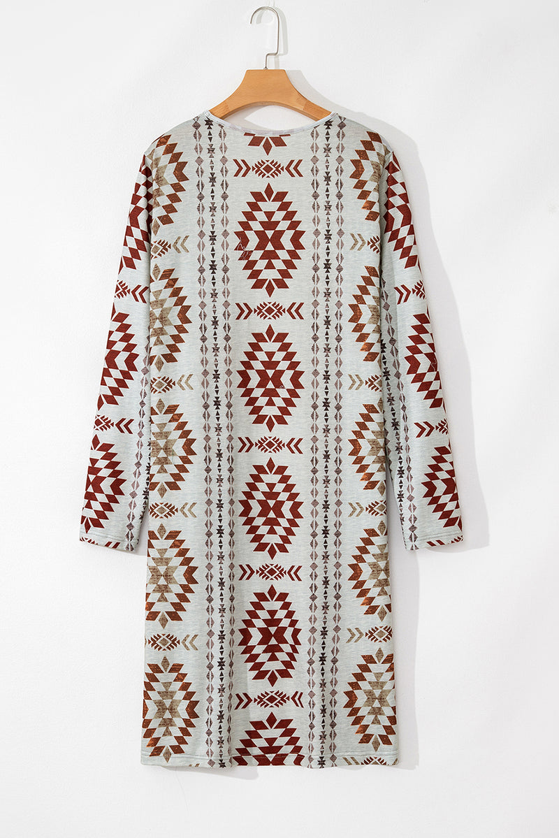 Load image into Gallery viewer, DLLS65 - Brown Western Aztec Printed Open Front Long Cardigan

