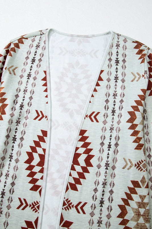 DLLS65 - Brown Western Aztec Printed Open Front Long Cardigan