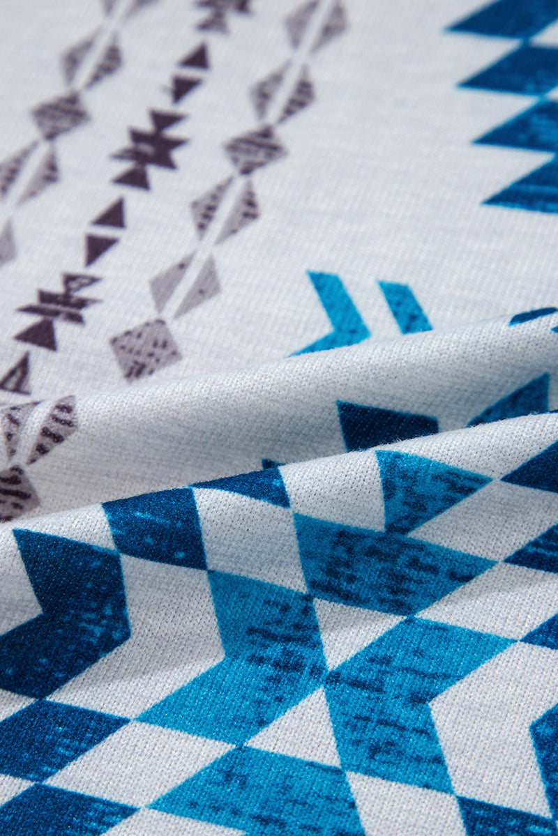 Load image into Gallery viewer, DLLS64 - Sky Blue Western Aztec Printed Open Front Long Cardigan
