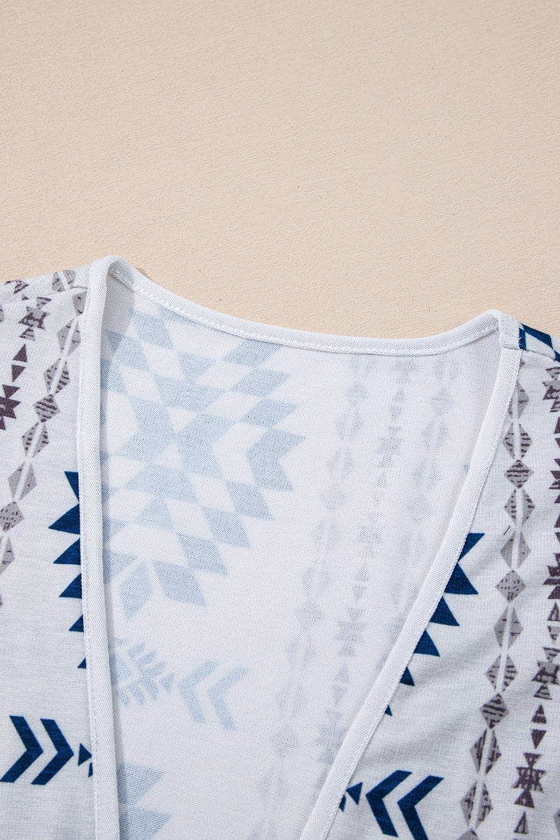 Load image into Gallery viewer, DLLS64 - Sky Blue Western Aztec Printed Open Front Long Cardigan
