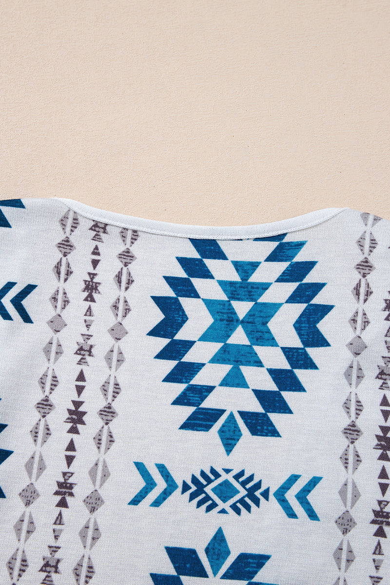 Load image into Gallery viewer, DLLS64 - Sky Blue Western Aztec Printed Open Front Long Cardigan
