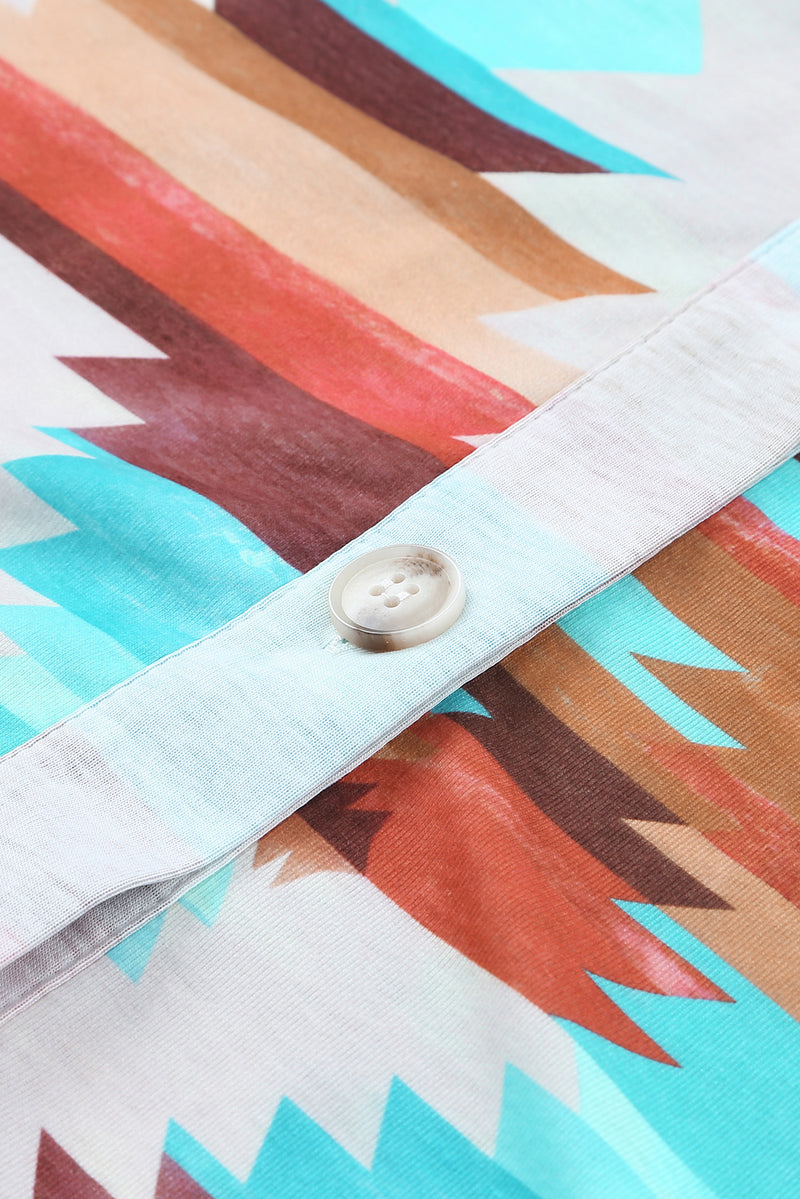 Load image into Gallery viewer, DLLS54 - Multicolor Aztec Print Buttoned Pocket Chest Long Sleeve Shirt
