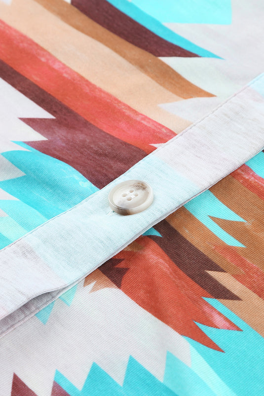 DLLS54 - Multicolor Aztec Print Buttoned Pocket Chest Long Sleeve Shirt