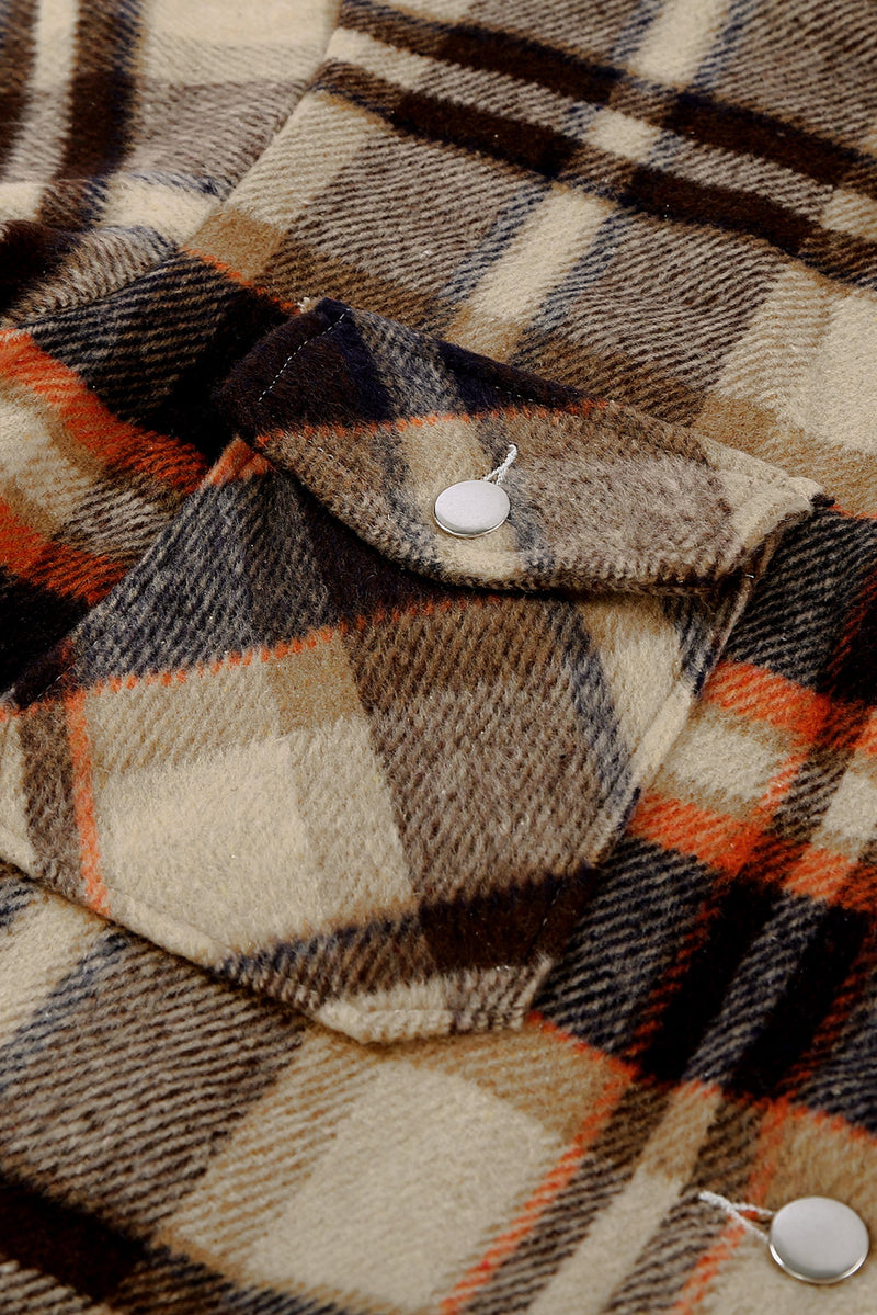 Load image into Gallery viewer, DLLS57 - Orange Geometric Plaid Print Pocketed Shacket
