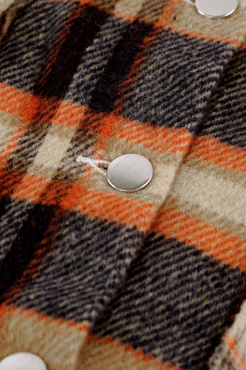 Load image into Gallery viewer, DLLS57 - Orange Geometric Plaid Print Pocketed Shacket
