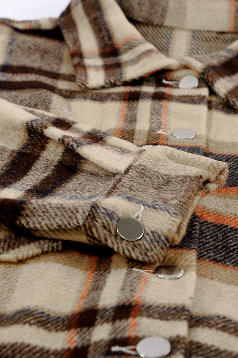 Load image into Gallery viewer, DLLS57 - Orange Geometric Plaid Print Pocketed Shacket
