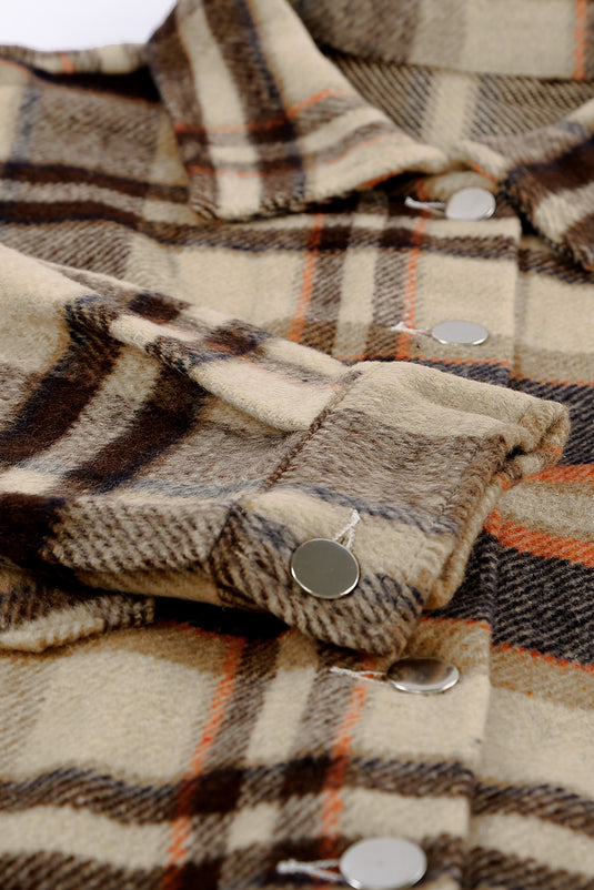 DLLS57 - Orange Geometric Plaid Print Pocketed Shacket