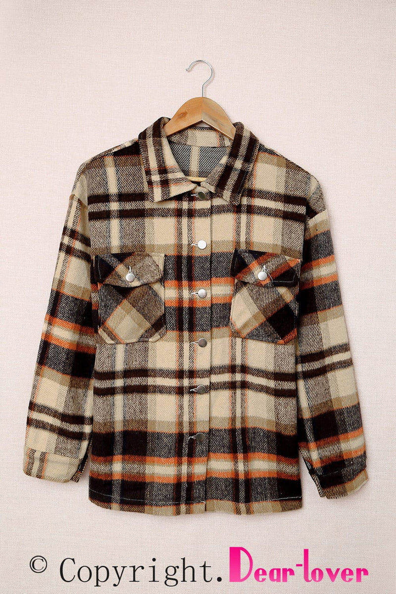 Load image into Gallery viewer, DLLS57 - Orange Geometric Plaid Print Pocketed Shacket
