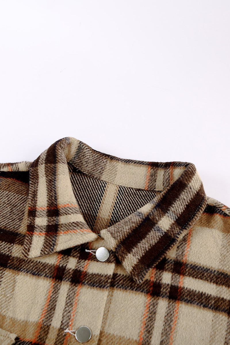 Load image into Gallery viewer, DLLS57 - Orange Geometric Plaid Print Pocketed Shacket
