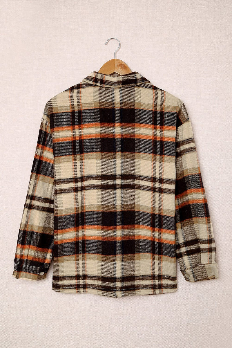 Load image into Gallery viewer, DLLS57 - Orange Geometric Plaid Print Pocketed Shacket
