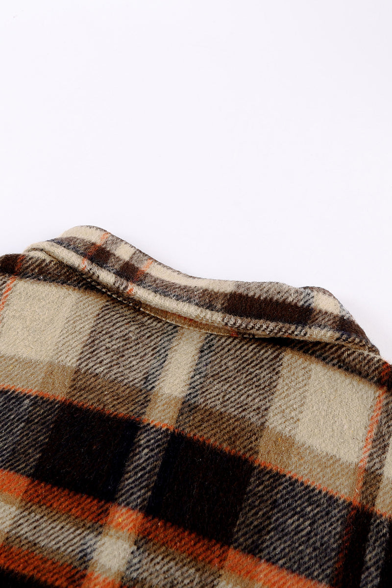 Load image into Gallery viewer, DLLS57 - Orange Geometric Plaid Print Pocketed Shacket
