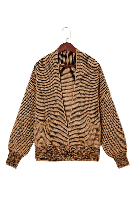 DLLS37 -Brown Chunky Waffle Knit Oversized Collar Cardigan