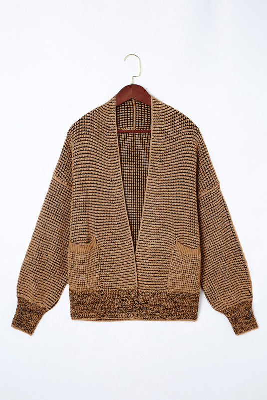 DLLS37 -Brown Chunky Waffle Knit Oversized Collar Cardigan