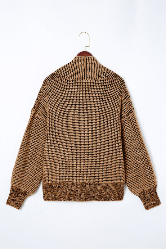 DLLS37 -Brown Chunky Waffle Knit Oversized Collar Cardigan