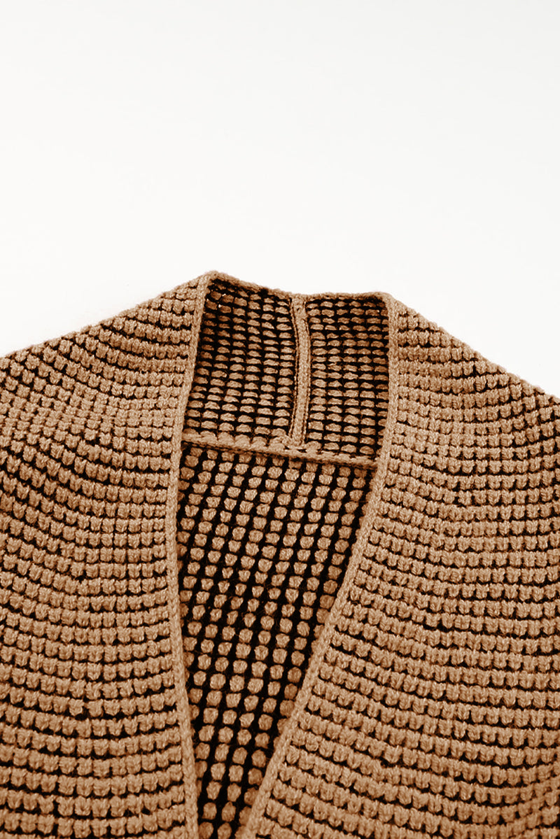 Load image into Gallery viewer, DLLS37 -Brown Chunky Waffle Knit Oversized Collar Cardigan
