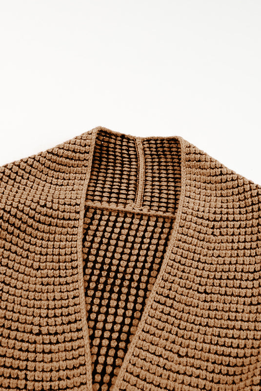 DLLS37 -Brown Chunky Waffle Knit Oversized Collar Cardigan