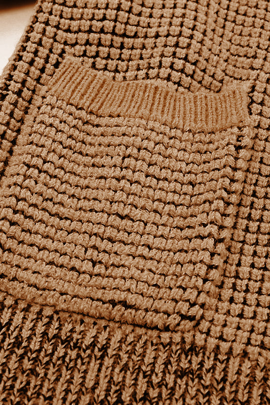 DLLS37 -Brown Chunky Waffle Knit Oversized Collar Cardigan