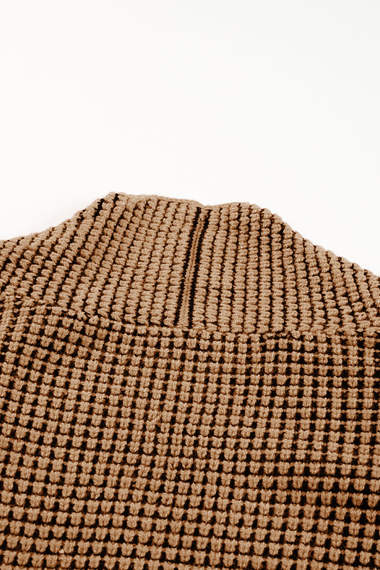 DLLS37 -Brown Chunky Waffle Knit Oversized Collar Cardigan