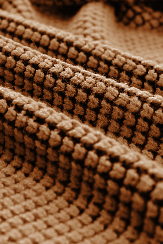 DLLS37 -Brown Chunky Waffle Knit Oversized Collar Cardigan